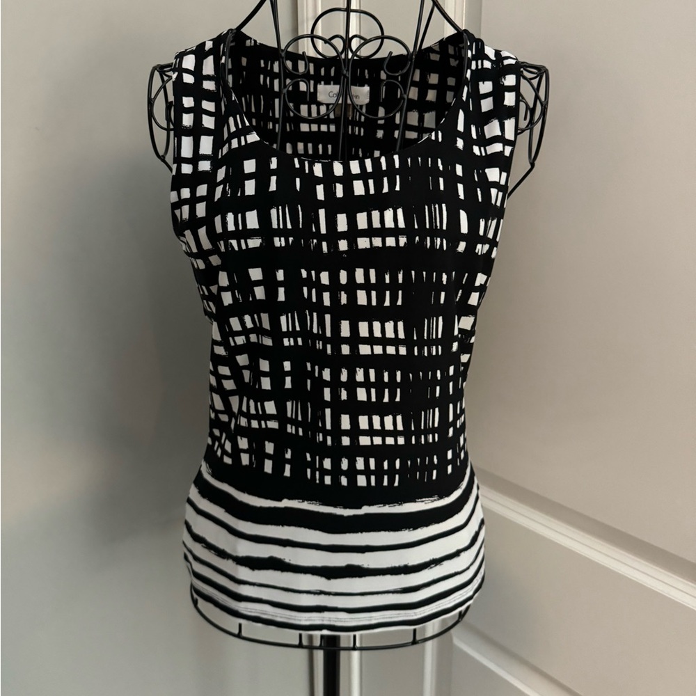 Calvin Klein Sleeveless Pullover Check Black and White Blouse in Size XS